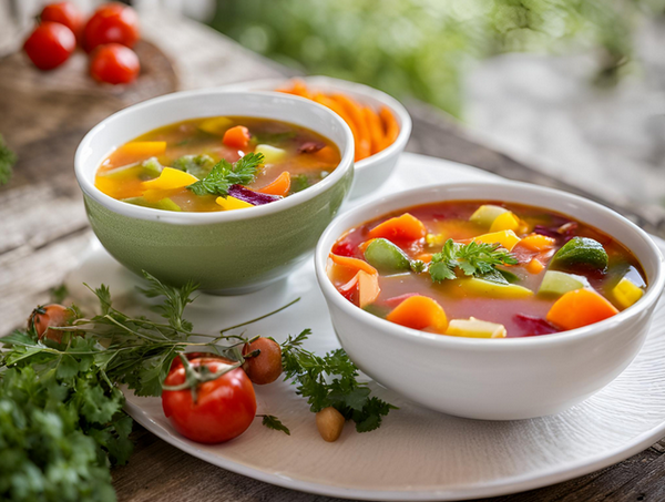 Selbst gekochte Gemüsesuppe wird den Gästen serviert.